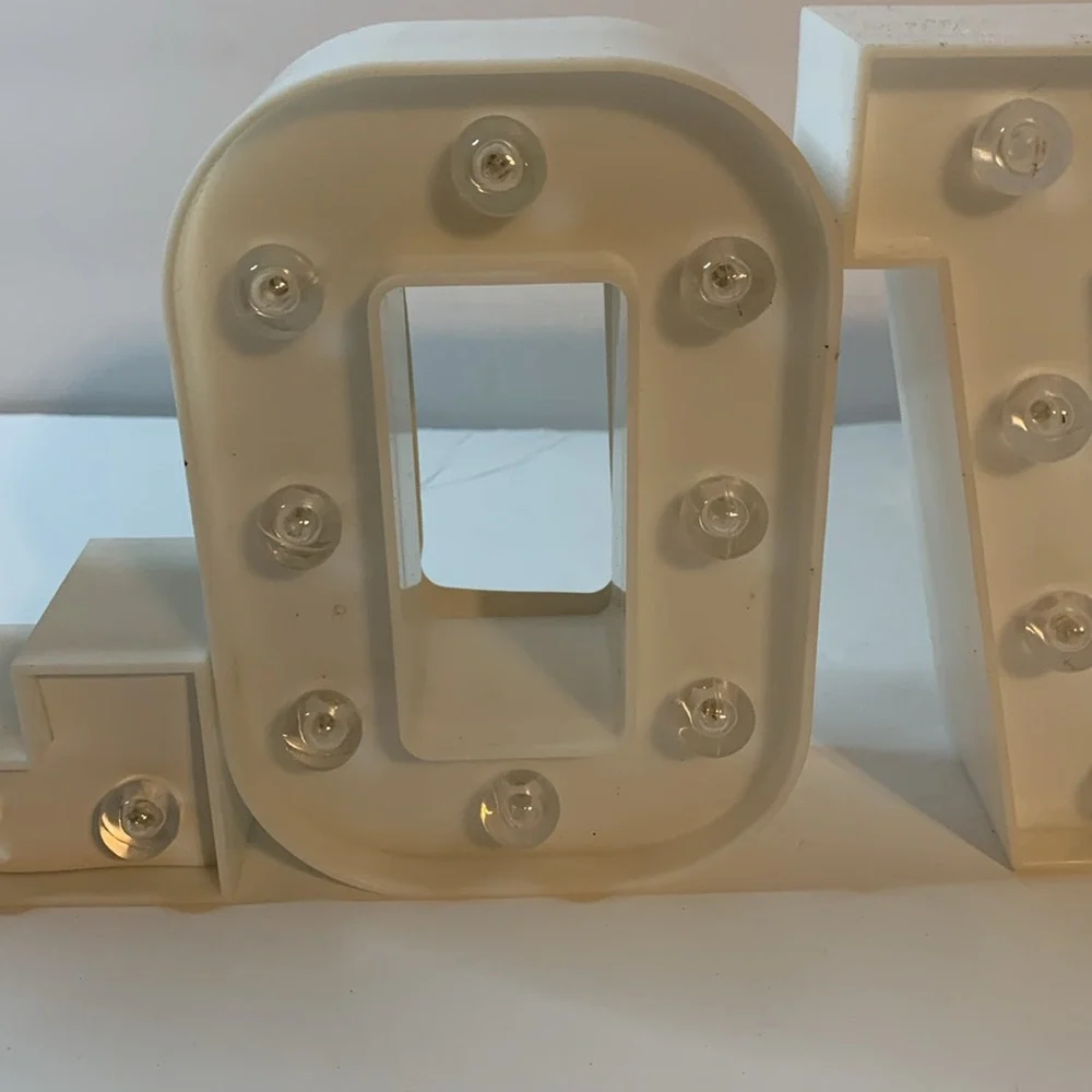 LOVE Letters Light up Size is Approximately 6 1/4 x 5 Plastic Used